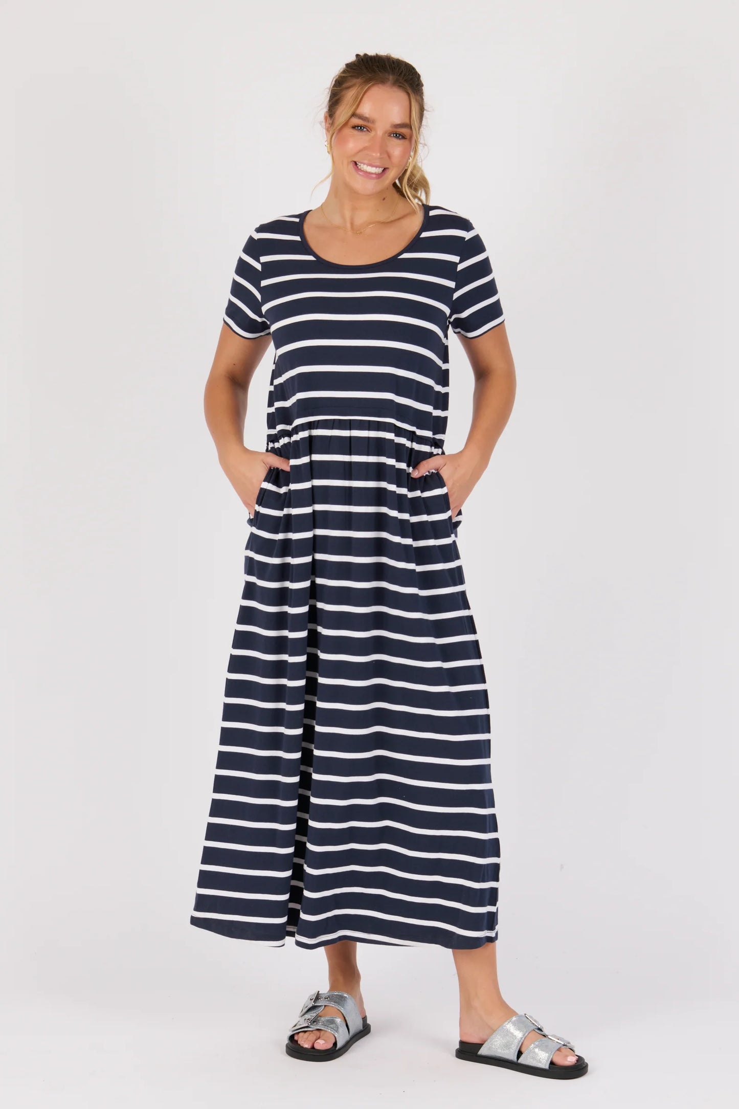 Drop Waist Dress- Navy Stripe