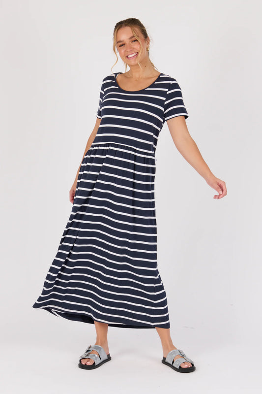 Drop Waist Dress- Navy Stripe
