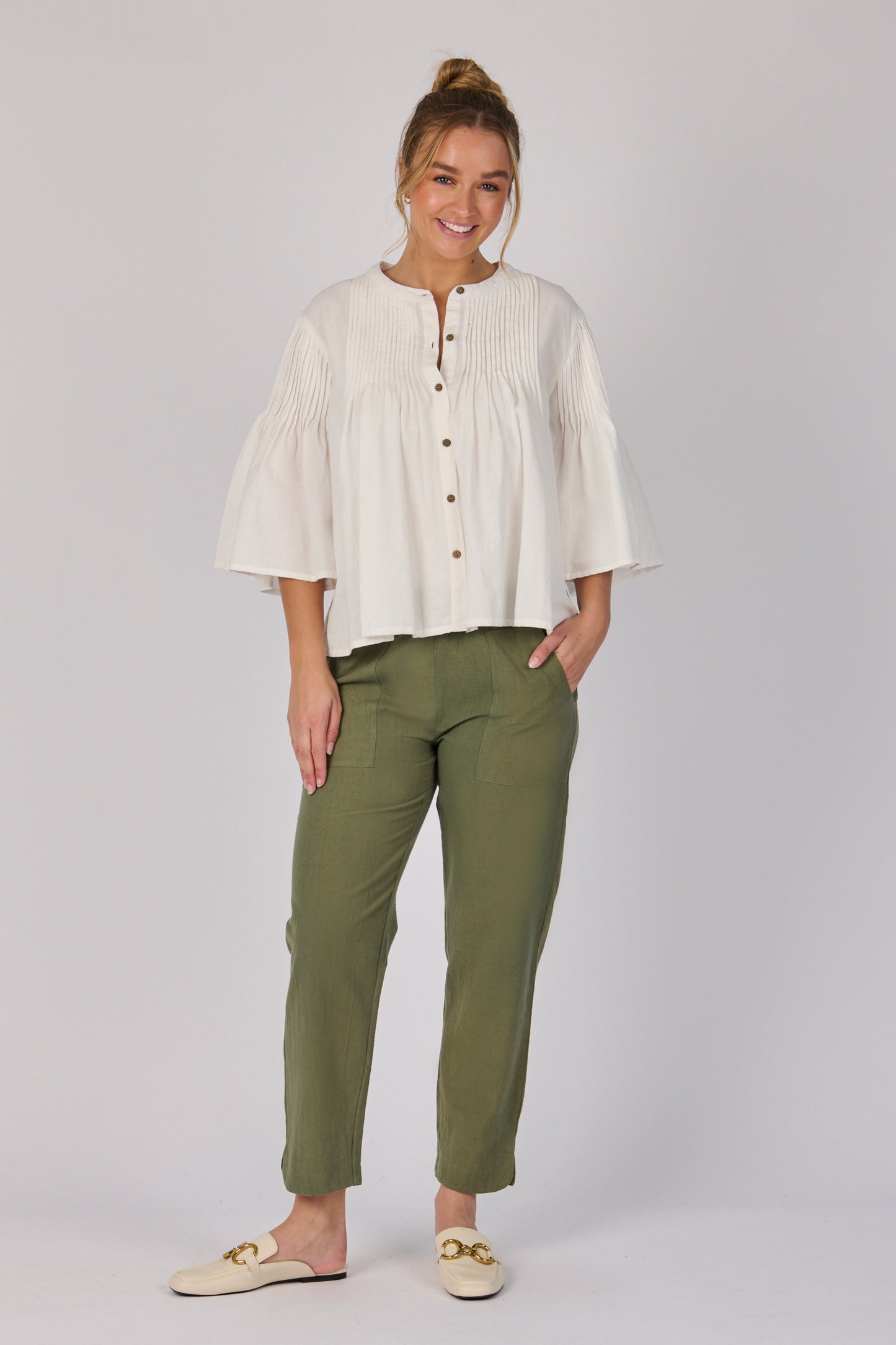 Pleat Front Blouse- White