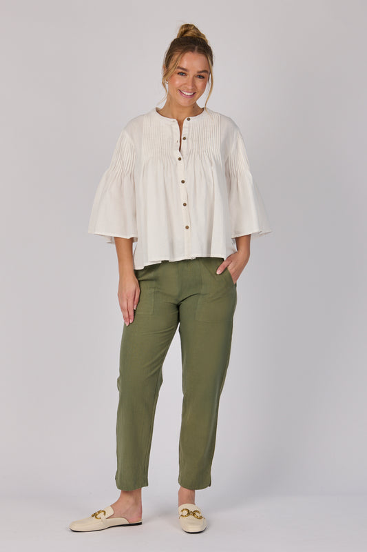 Pleat Front Blouse- White