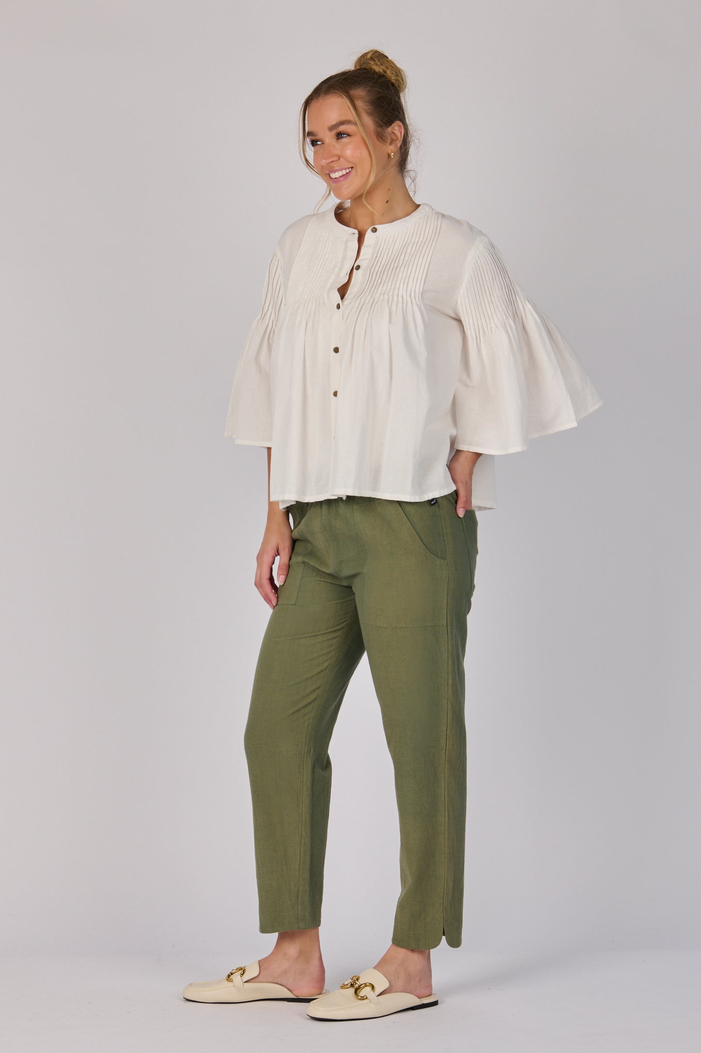 Pleat Front Blouse- White