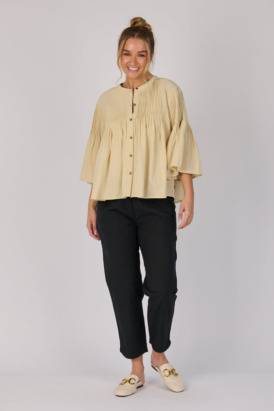 Pleat Front Blouse- Wheat