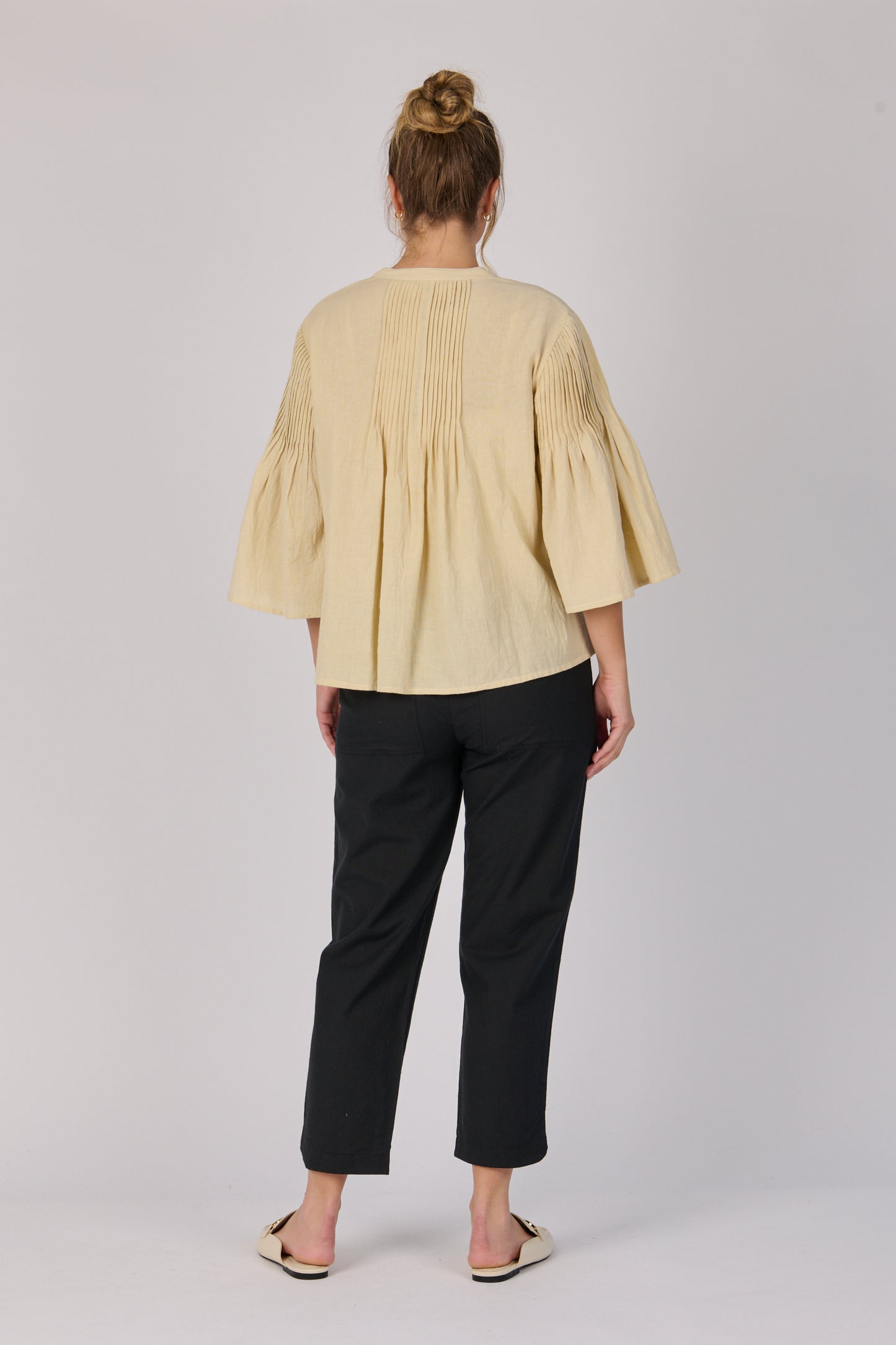 Pleat Front Blouse- Wheat