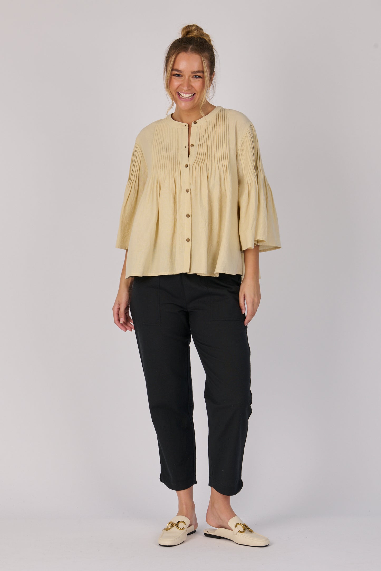 Pleat Front Blouse- Wheat