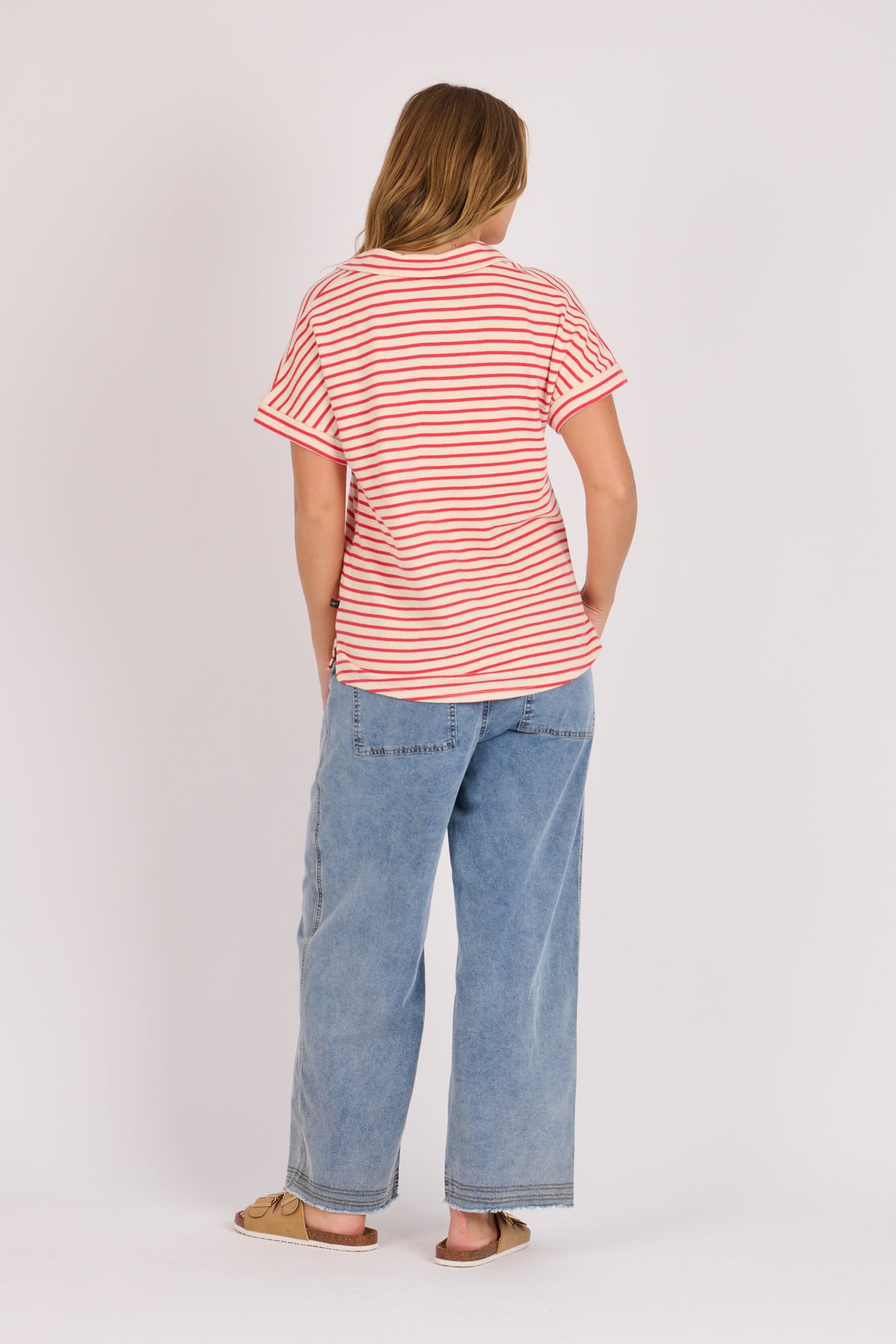 Collared Relaxed Tee - Berry Stripe