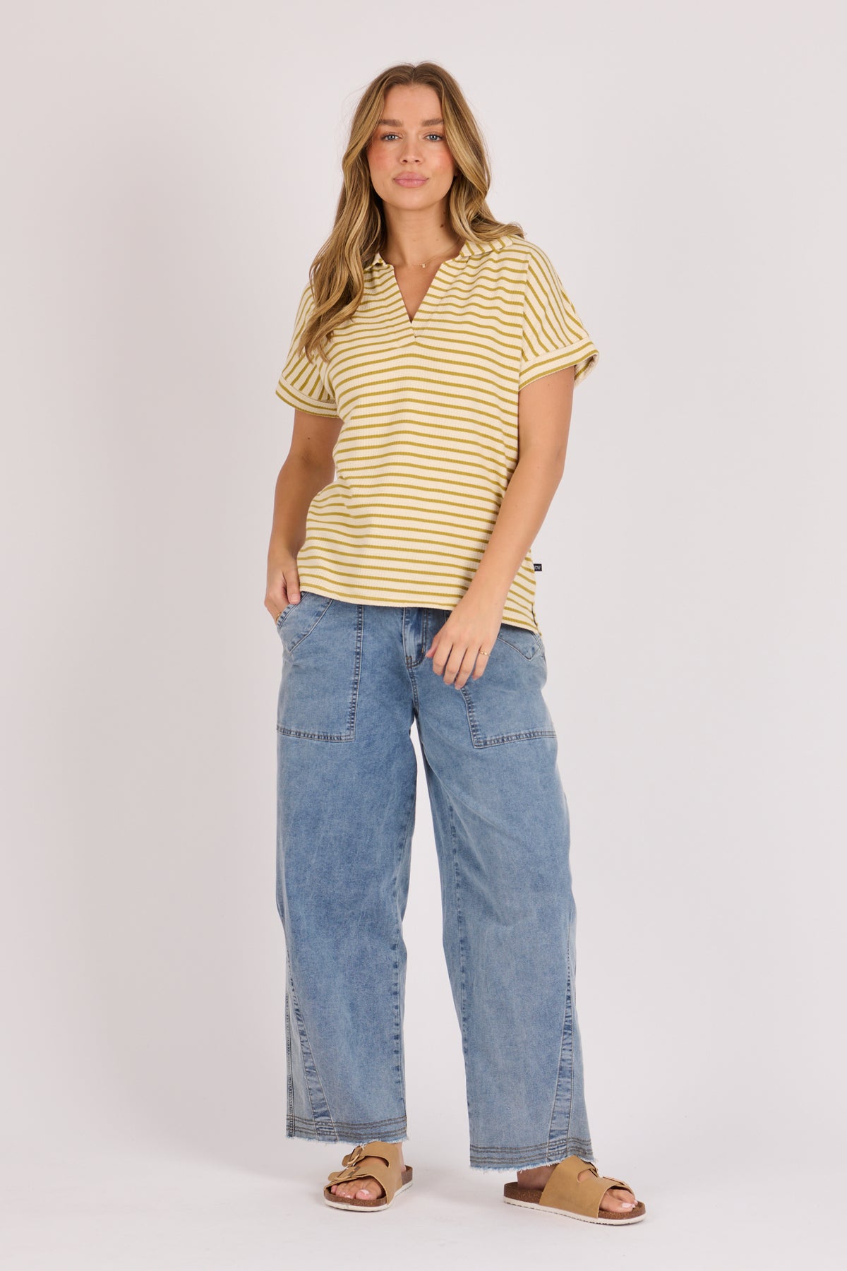 Collared Relaxed Tee - Chartreuse Stripe