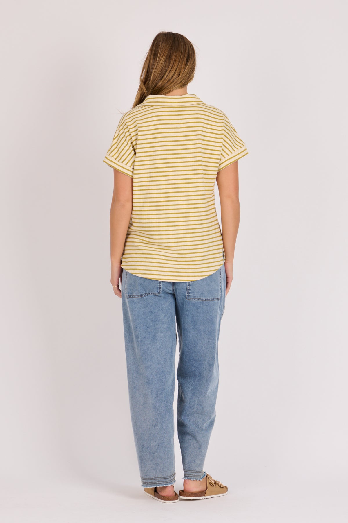 Collared Relaxed Tee - Chartreuse Stripe