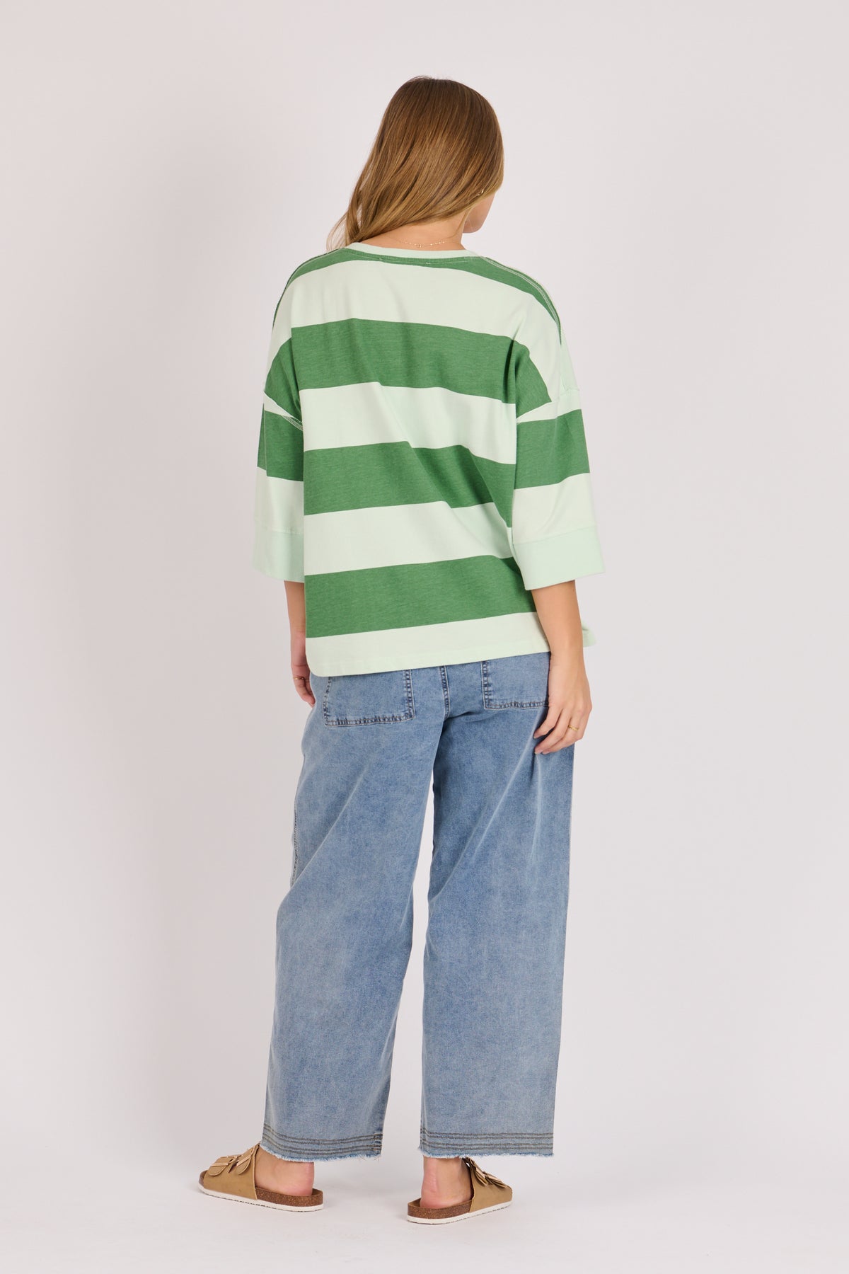 Half Sleeve Pop Over - Green Blue Stripe