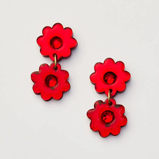 Jelly Flower Earrings- Red