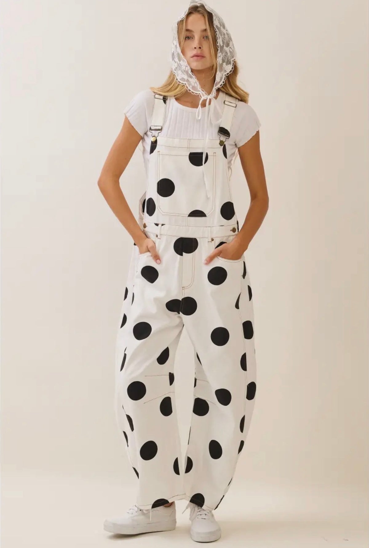 Polka Dot Barrel Leg Overalls