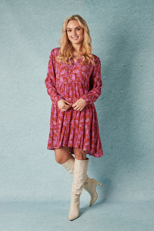 Tiered L/S Dress - Vine Floral Print