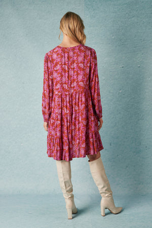 Tiered L/S Dress - Vine Floral Print