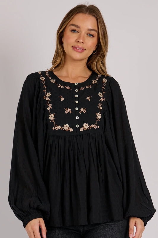 Yoke Detail Blouse- Black