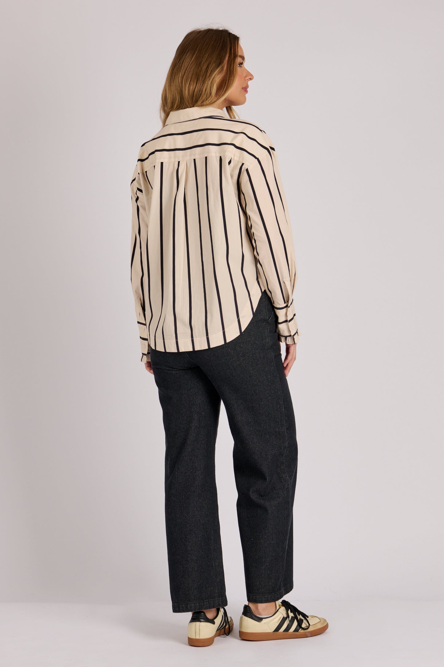 Frill Pocket Stripe Shirt- Ecru/Black
