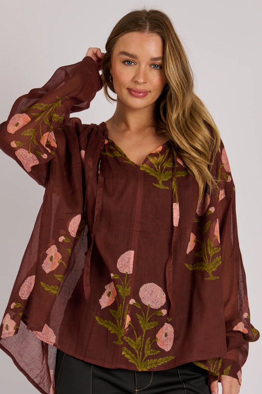 Floral Blouse- Chocolate