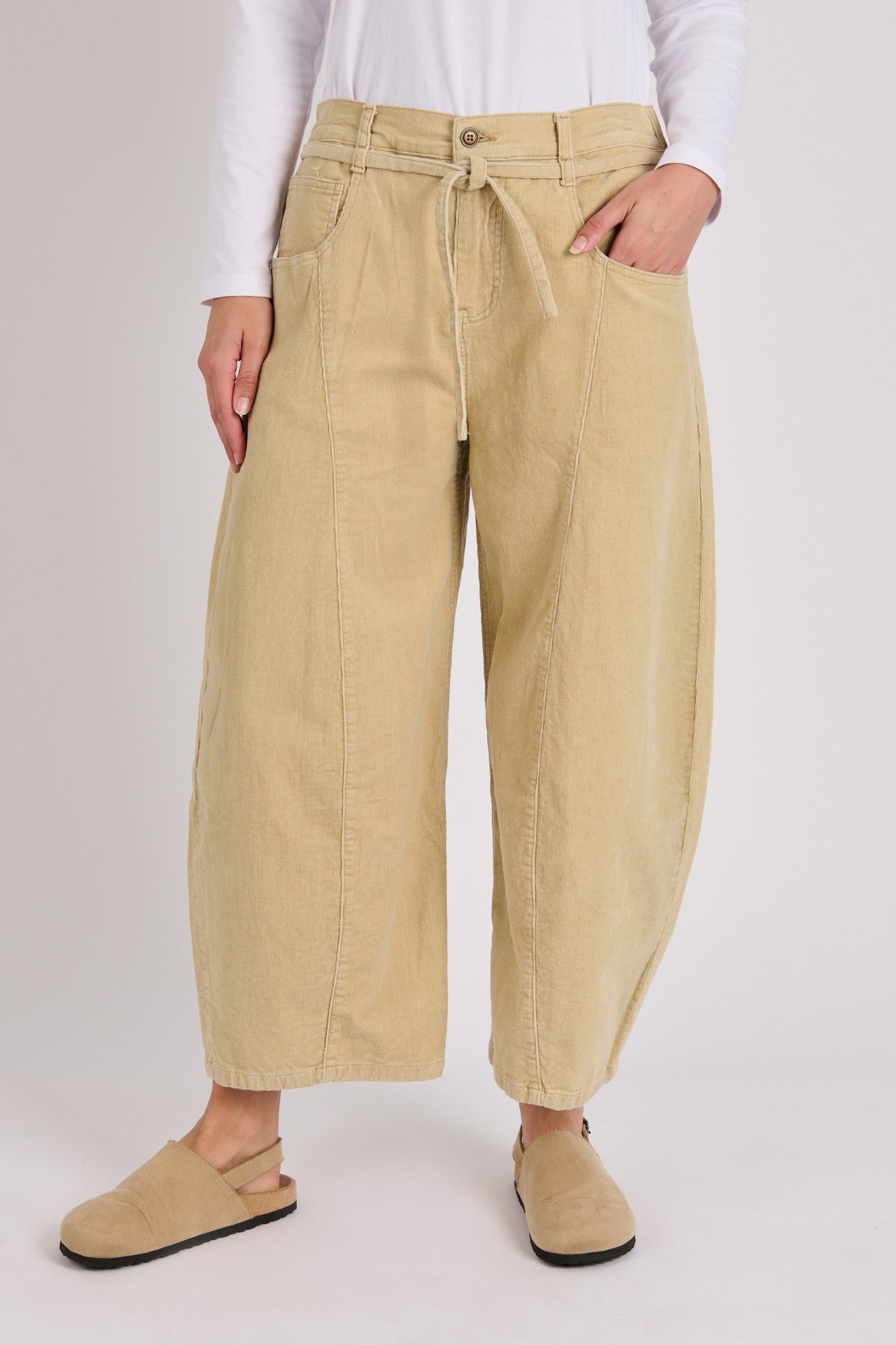 Cord Barell Leg Pants- Stone