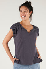 Ruched Shoulder Detail Tee - Ink