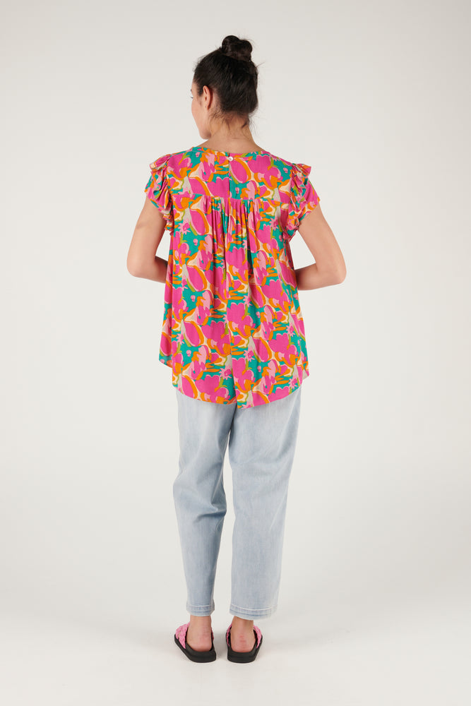 Flutter Sleeve Top - Bold Floral