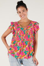 Flutter Sleeve Top - Bold Floral