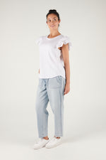 Ruffle Sleeve Tee - White