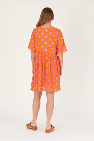 Patch Pocket Dress - Pink/Diamond Print