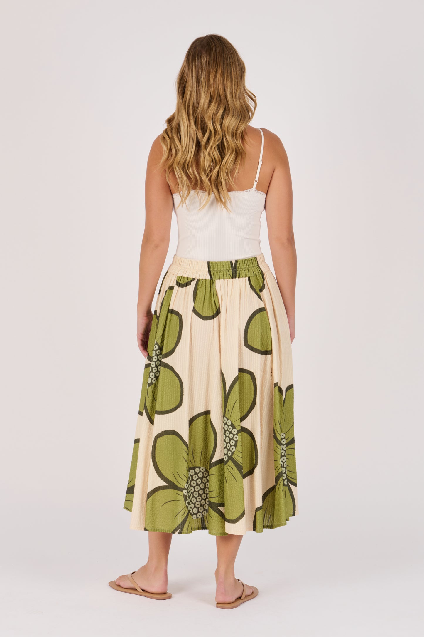 Gathered Waist Skirt - Green Floral