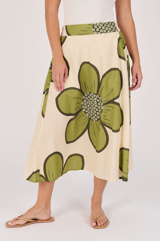 Gathered Waist Skirt - Green Floral