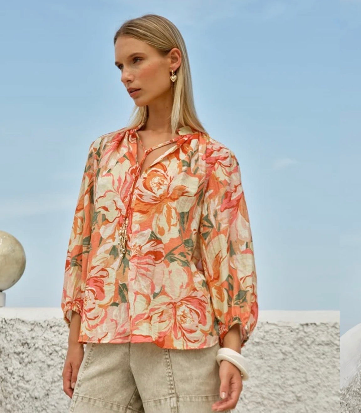 Shae Split Neck Blouse - Petal