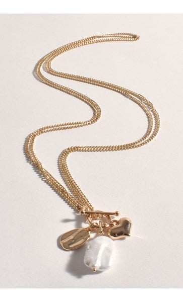 Adorne Heart Cluster Drop Necklace - Gold