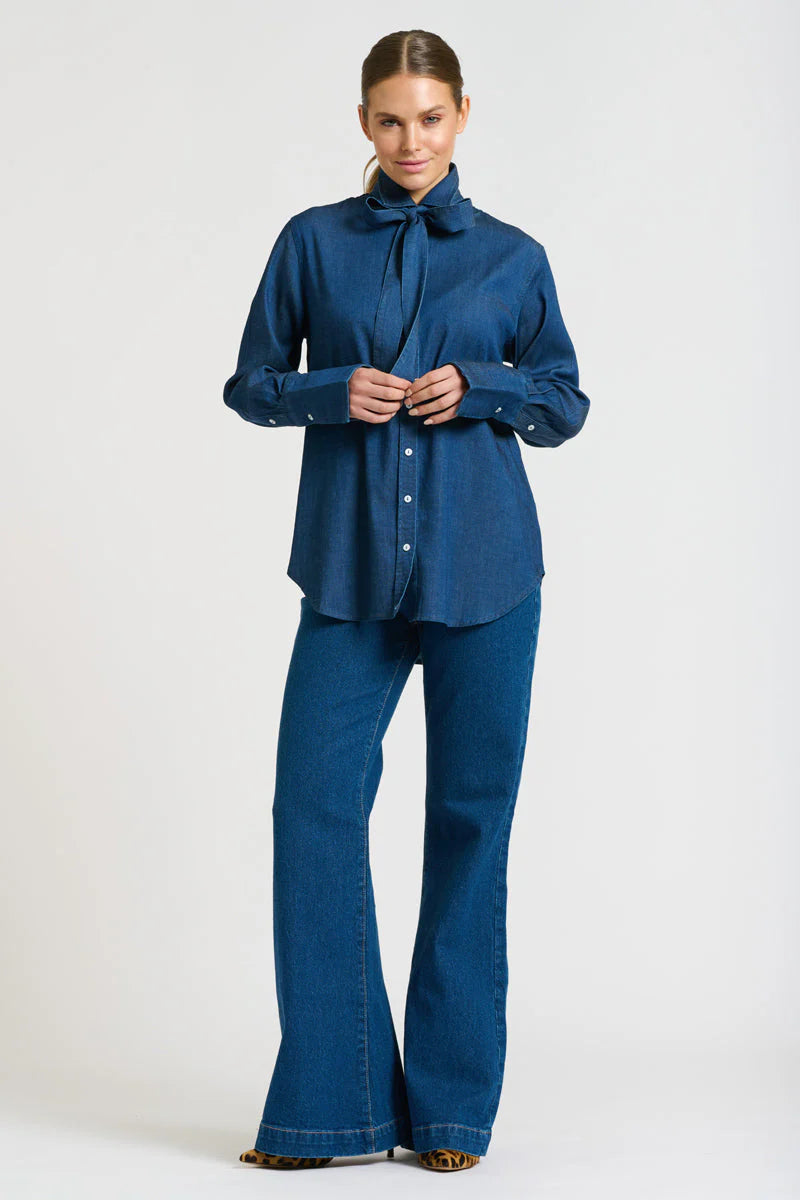 Pussy Bow Shirt - Denim