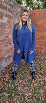 Long Sleeve Side Split Midi Shirt - Washed Blue