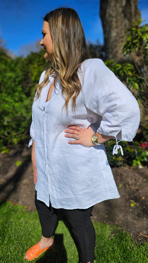 
            
                Load image into Gallery viewer, Hollie Linen Shirt - White
            
        
