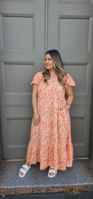 Darcy Tiered Maxi Dress - Pink/Wheat Floral