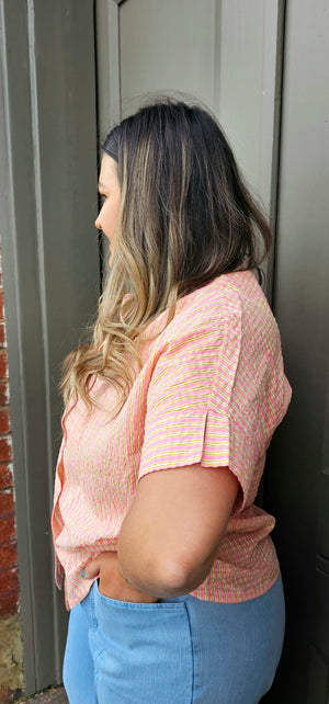 Box Cut Shirt - Pink/Olive Stripe