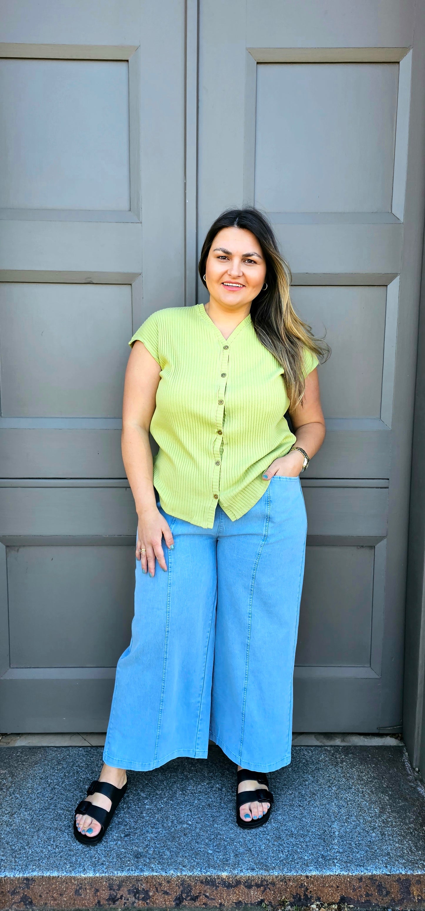 Button Front Tee - Apple
