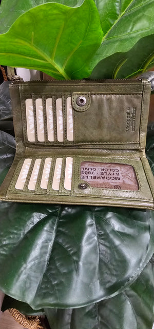 Soft Vintage Leather Wallet  - Olive