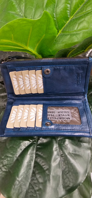 Soft Vintage Leather Wallet - Denim