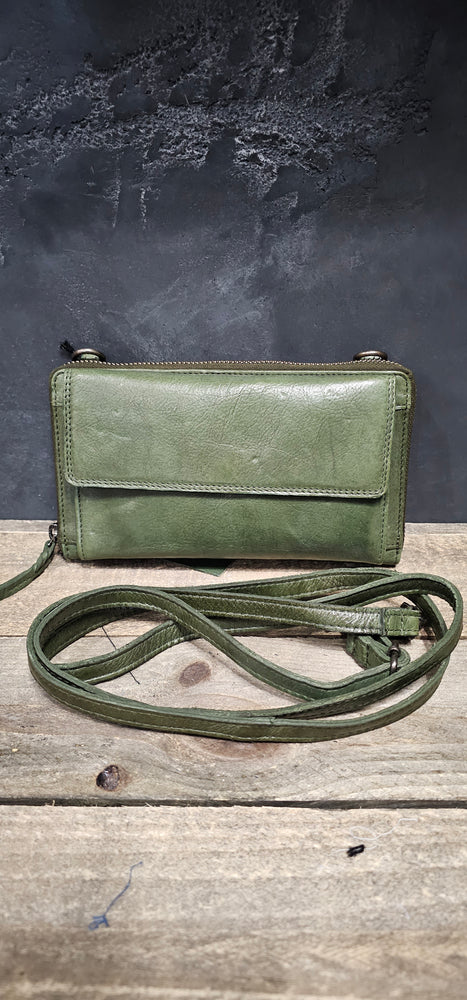 Soft Cow Leather Wallet/Cross-body Bag - Olive