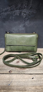 Soft Cow Leather Wallet/Cross-body Bag - Olive