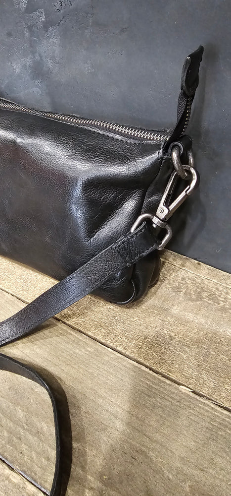 Soft Cow Leather Crossbody Bag 2 Shoulder Strap Black