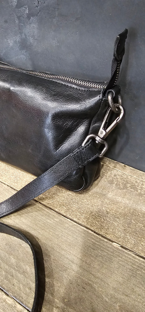 Soft Cow Leather Crossbody Bag 2/Shoulder Strap - Black