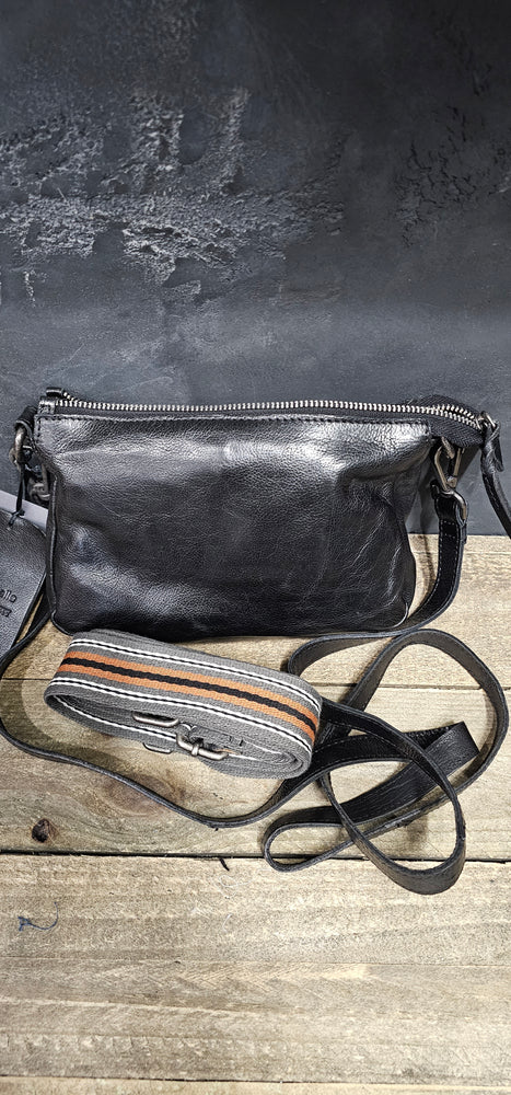 Soft Cow Leather Crossbody Bag 2/Shoulder Strap - Black