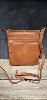 Soft Vintage Leather Multi Compartment Crossbody - Tan
