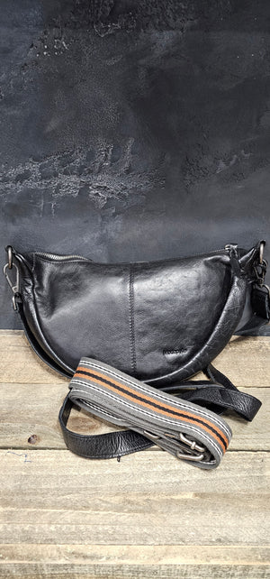 Soft Cow Leather Large Body Bag - Black