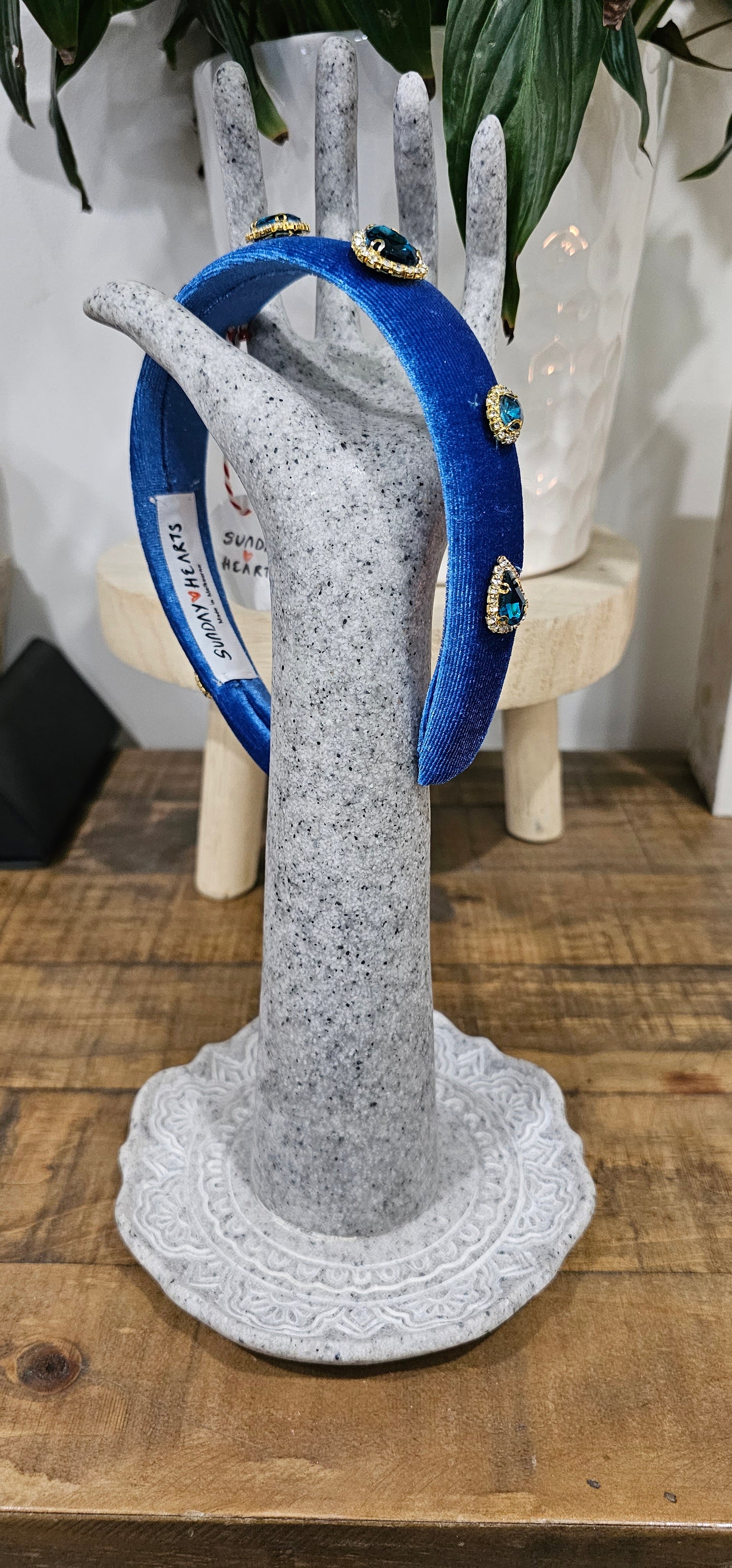 Sunday Hearts Embellished Headband - Royal Blue