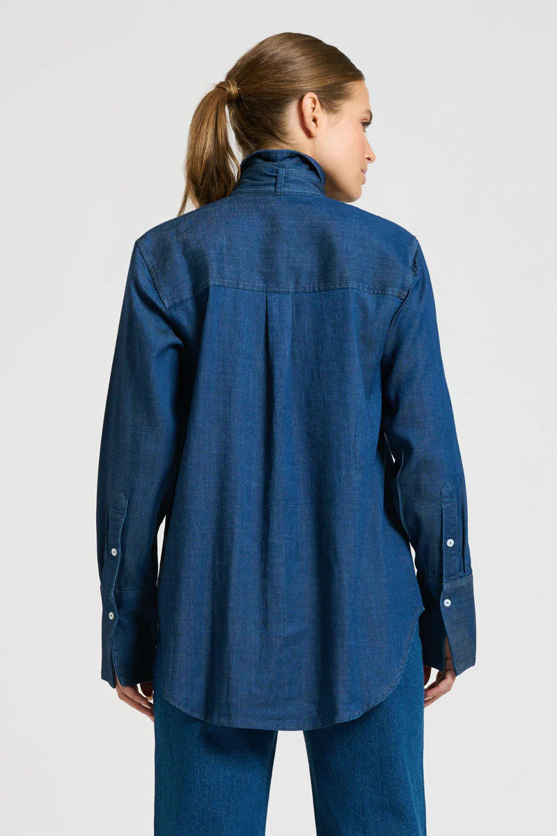Pussy Bow Shirt - Denim