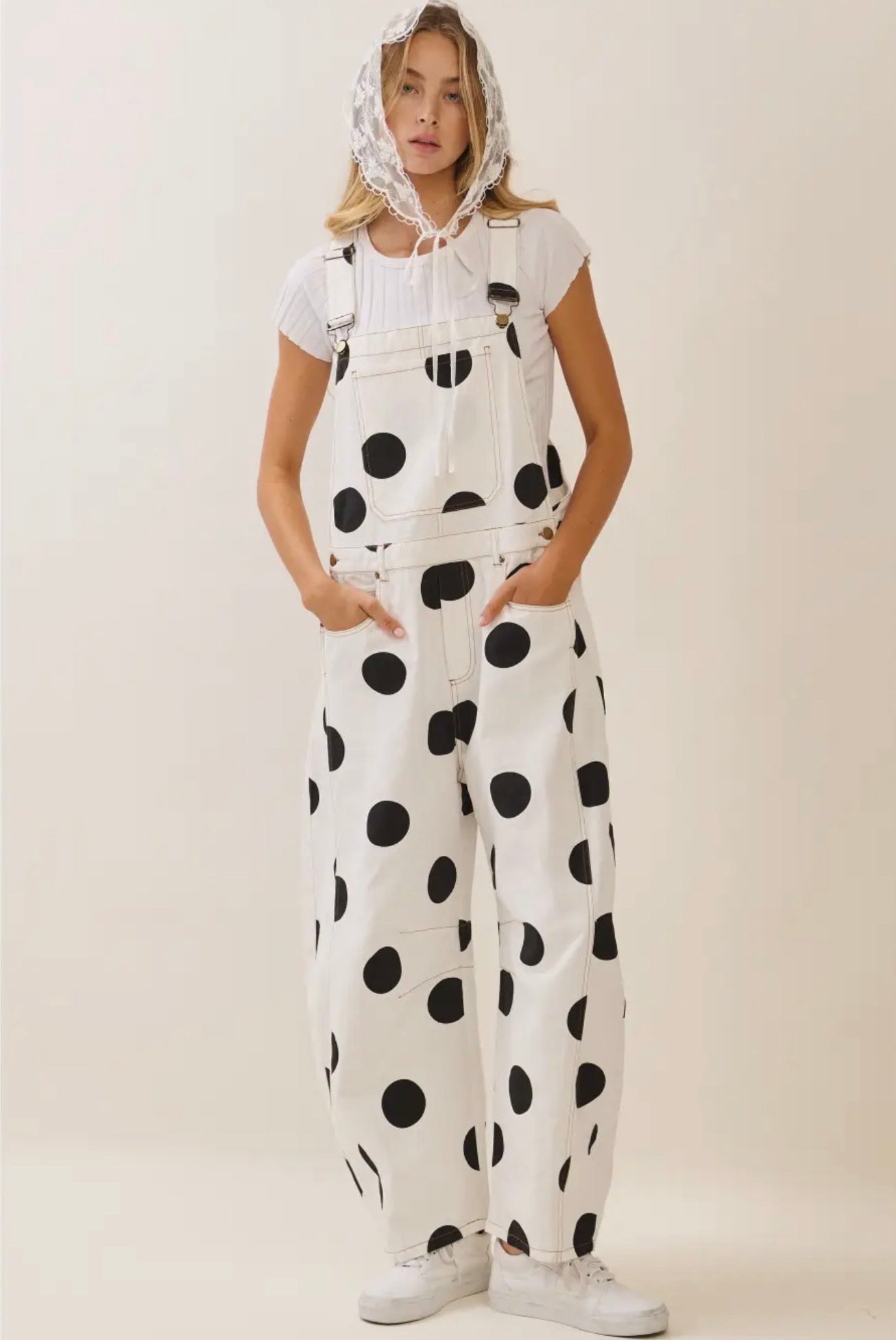 Polka Dot Barrel Leg Overalls