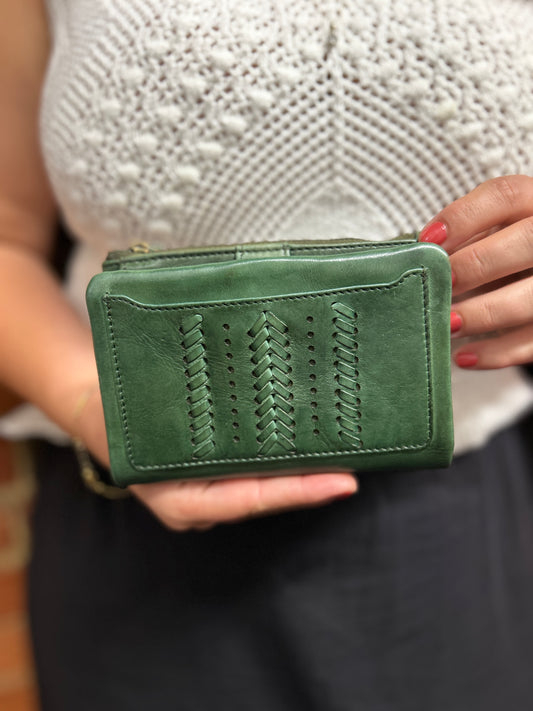 Vintage Leather Braided Wallet - Olive