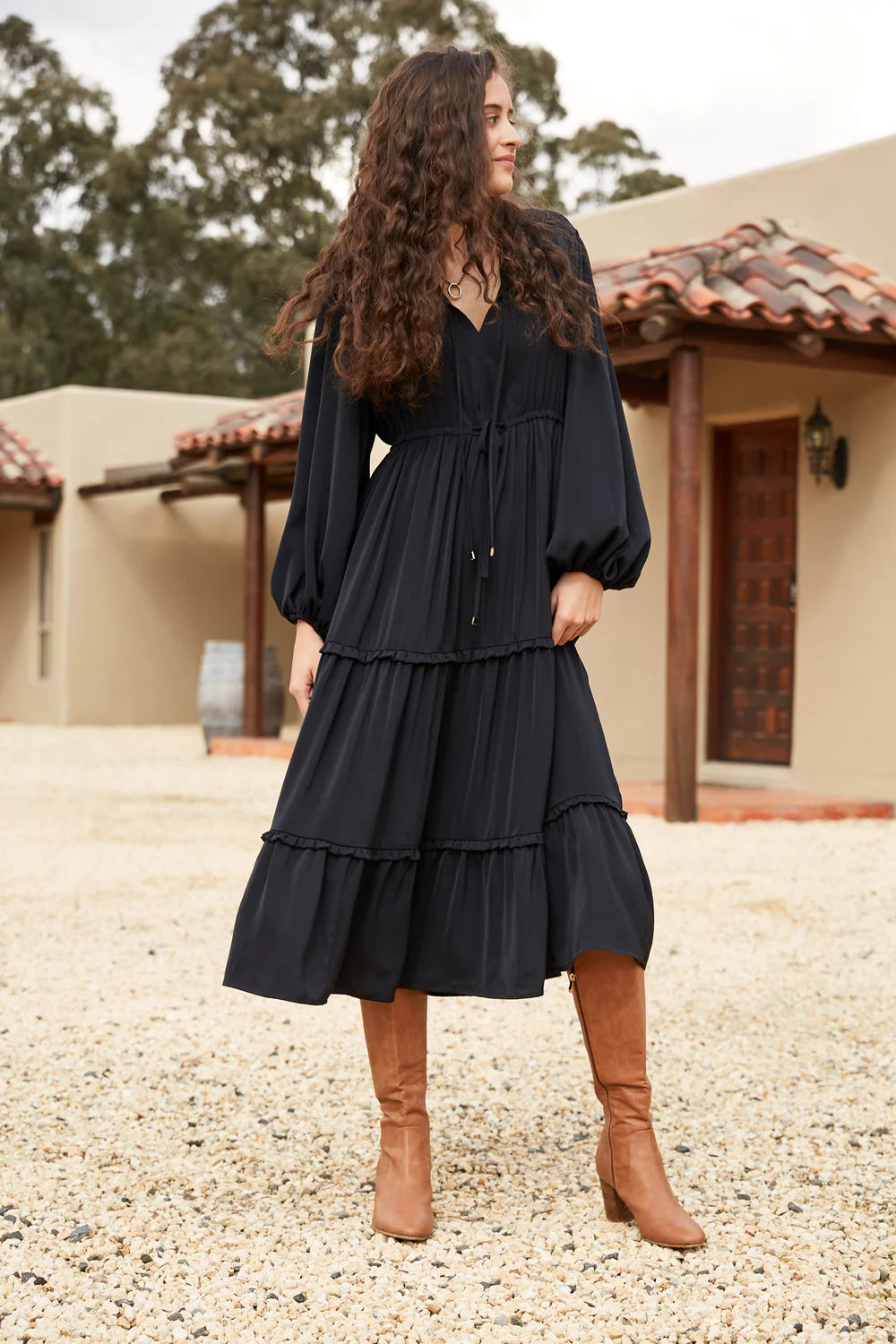 Mayan Tiered Maxi Dress - Ebony