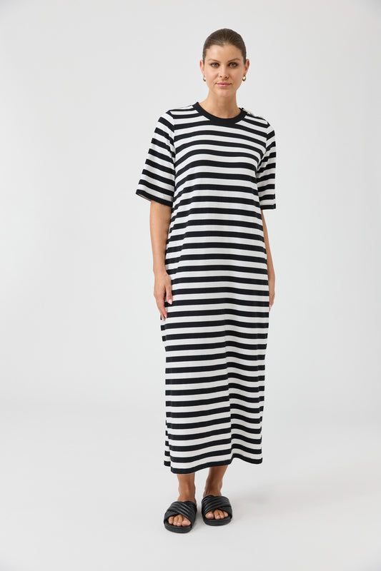 Studio Stripe T-shirt Dress- Ebony